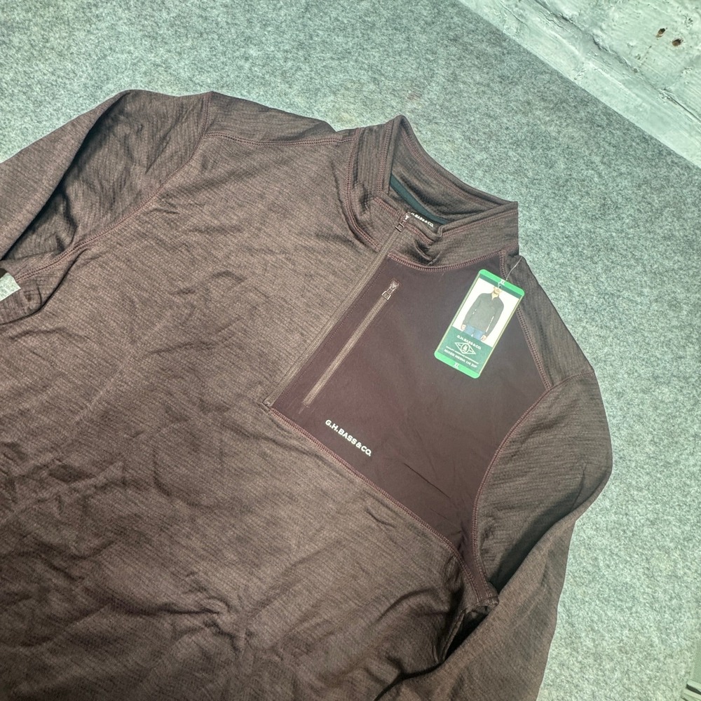GH Bass & Co Mens XL Mixed Media 1/4 Zip Fleece Pullover Burgundy Heather 0356